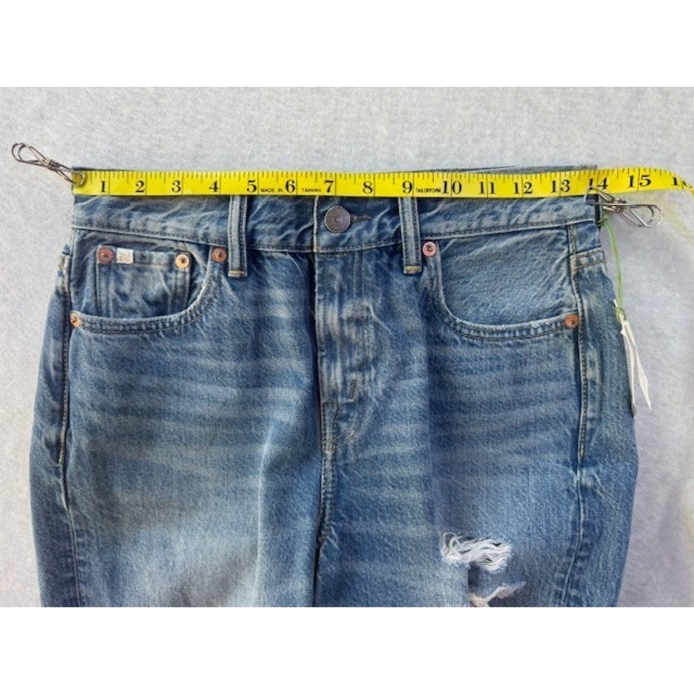 NEW AE77 American Eagle Jeans 00 Womens‎ Blue Slouch Denim Distressed Straight - Picture 6 of 11